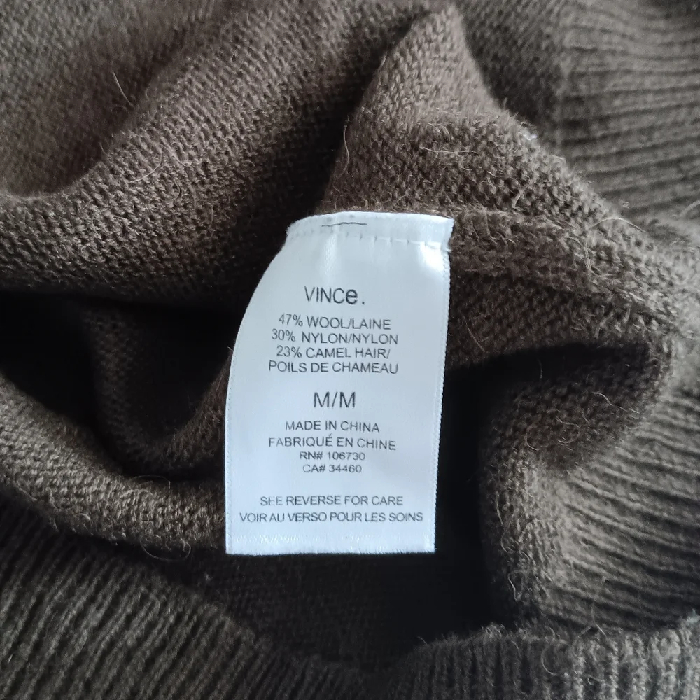 VINCE Brown Camel Hair + Wool Crew Oversized Sweater M - Picture 5 of 5